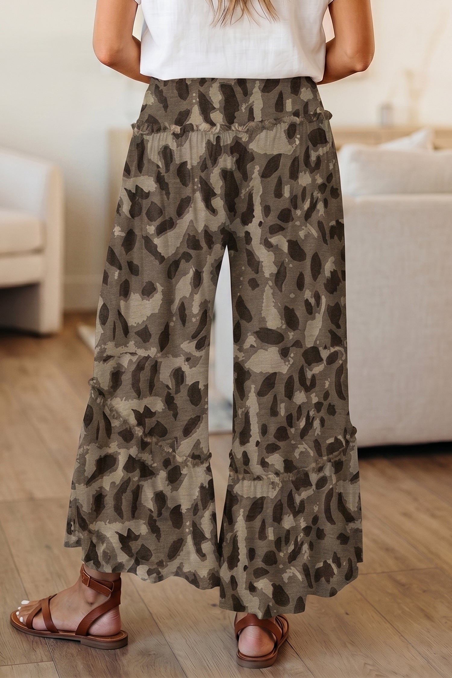 Multicolour Camo Print Wide Leg Casual Pants