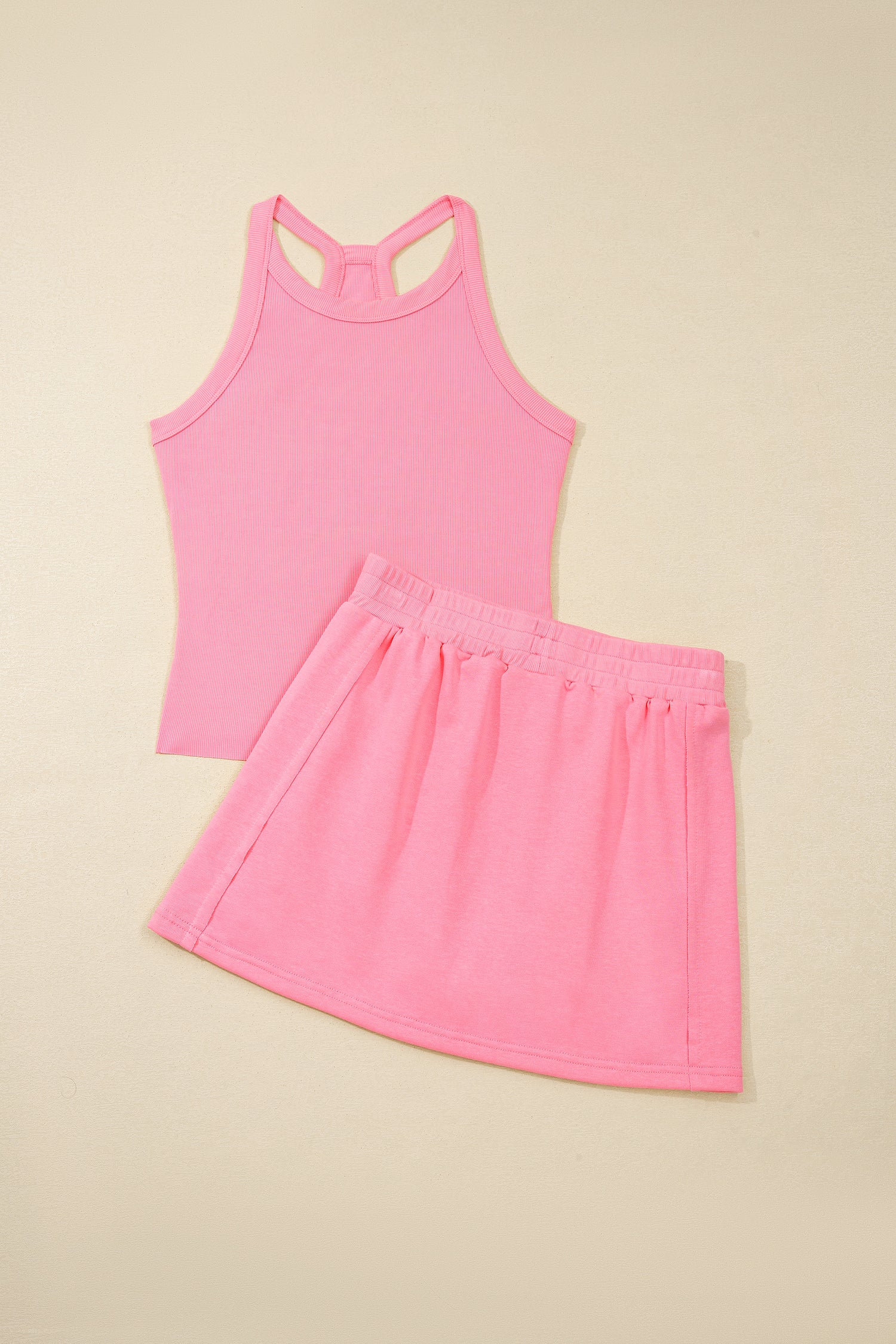Sky Blue Slim Tank Top Elastic Waist Mini Skort 2pcs Outfit
