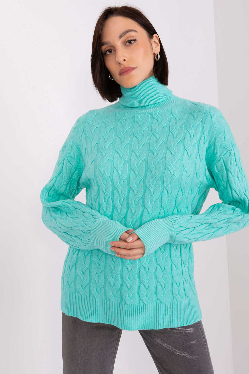 Pull femme AT Col Roulé Col — vert