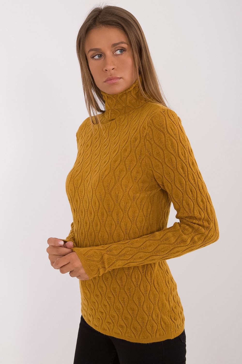 Pull femme AT Col Roulé Col — jaune
