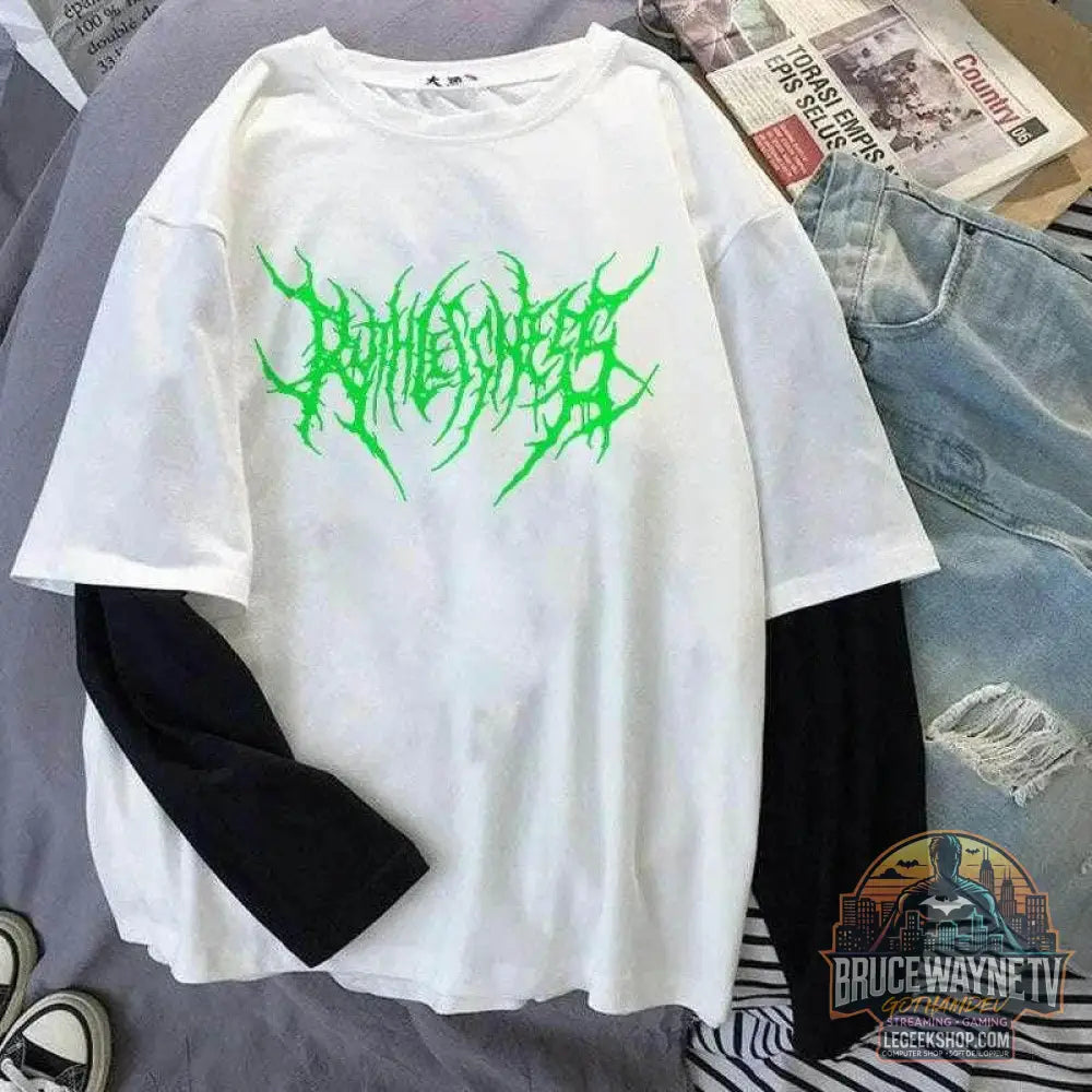 T-shirt à col rond imprimé pour femme, haut à manches longues, chemise d'extérieur, mince, style sombre punk, mode sport, Harajuku, Y2K | Wayne Outfitters - Legeekshop