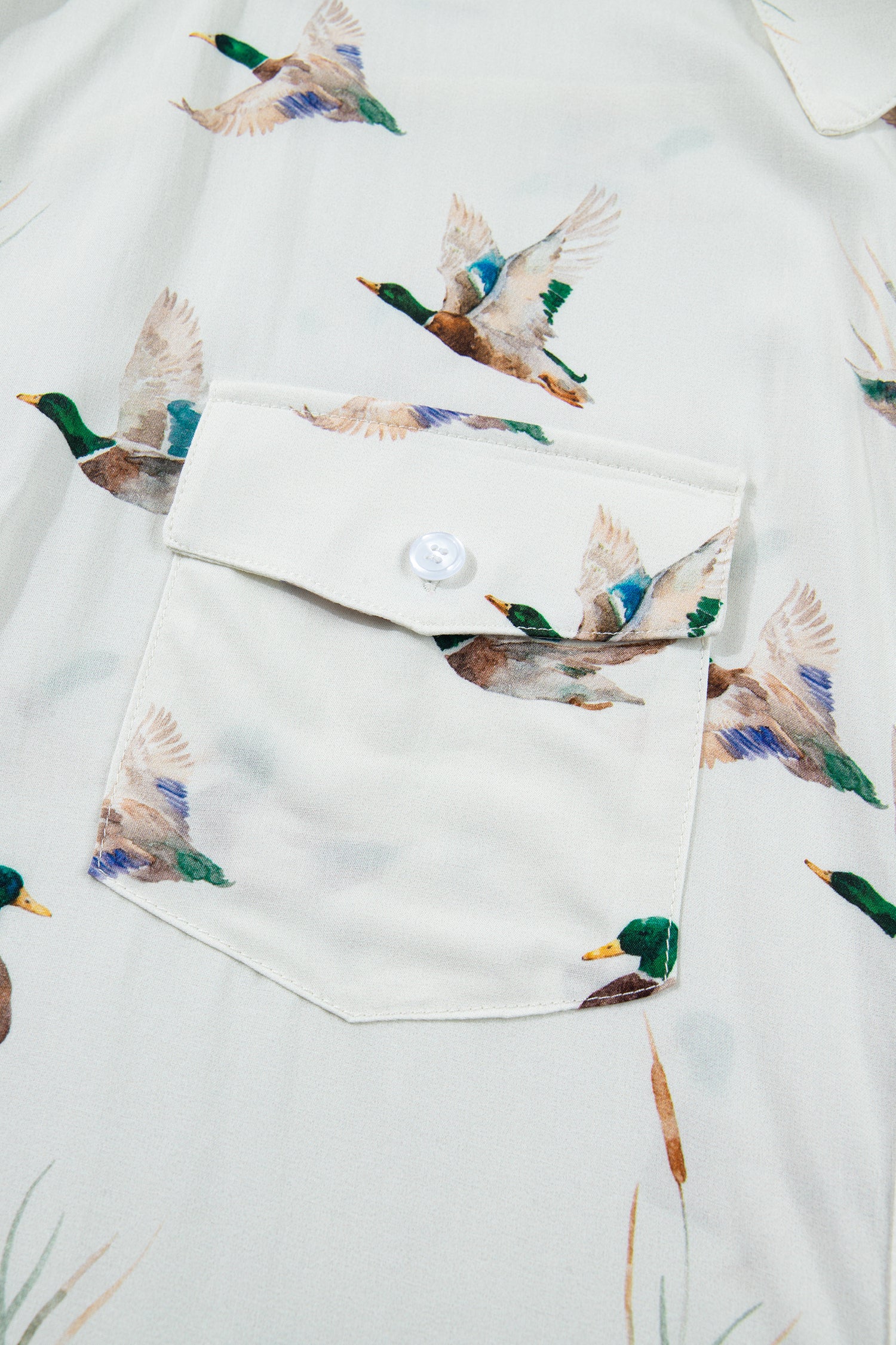 White Mallard Printed Button Flap Pocket Short Sleeve Shirt