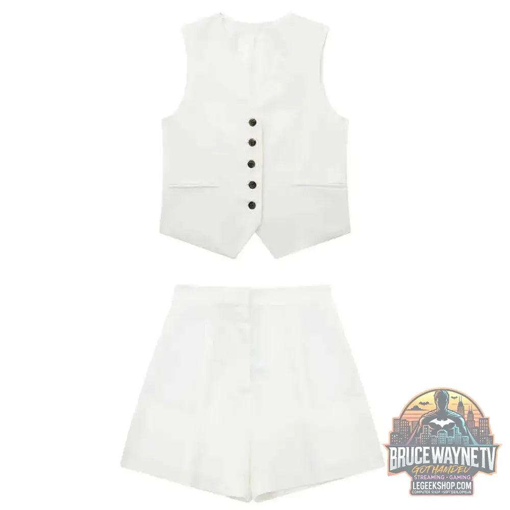 👗 Ensemble deux pièces femme – Gilet sans manches & short à poches - Legeekshop