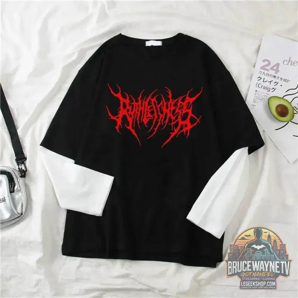 T-shirt à col rond imprimé pour femme, haut à manches longues, chemise d'extérieur, mince, style sombre punk, mode sport, Harajuku, Y2K | Wayne Outfitters - Legeekshop