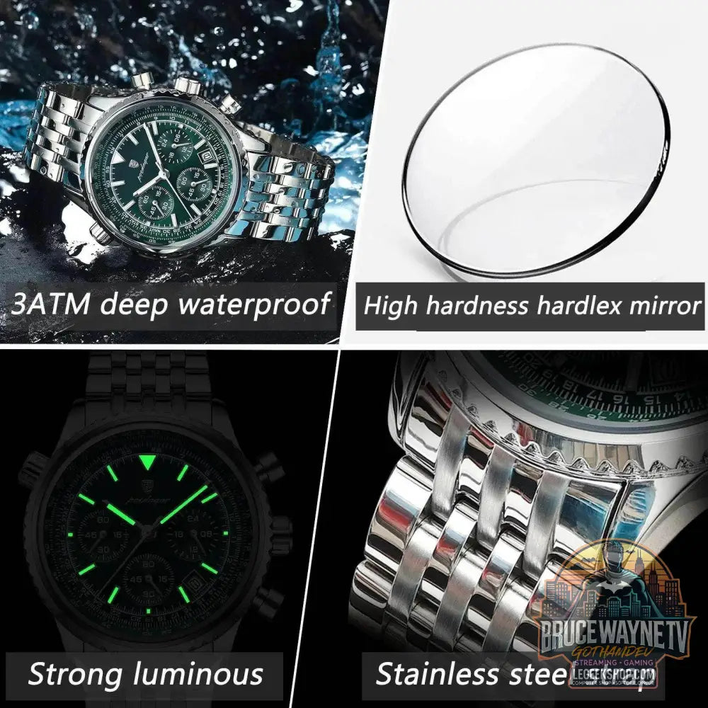 Montre à Quartz de Luxe en Acier Inoxydable pour Homme, Chronographe Étanche, Date Shoous, Militaire | POEDAGAR - Legeekshop