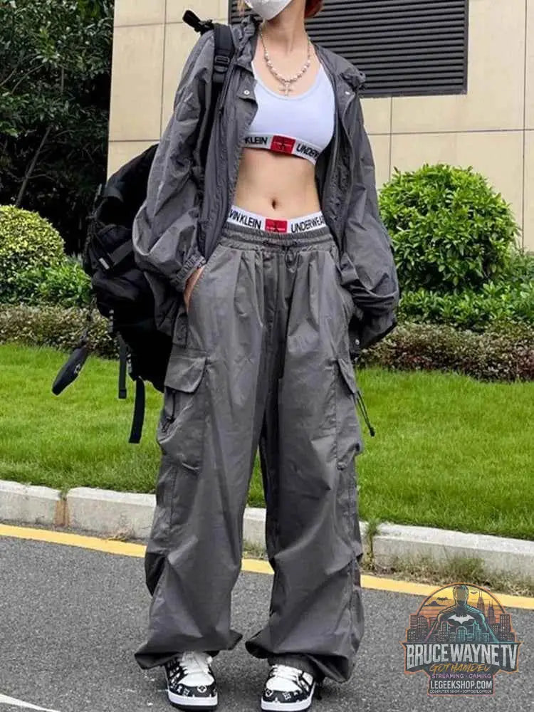Pantalon de survêtement baggy à jambes larges pour femmes - Style Y2K Parachute Streetwear - Legeekshop