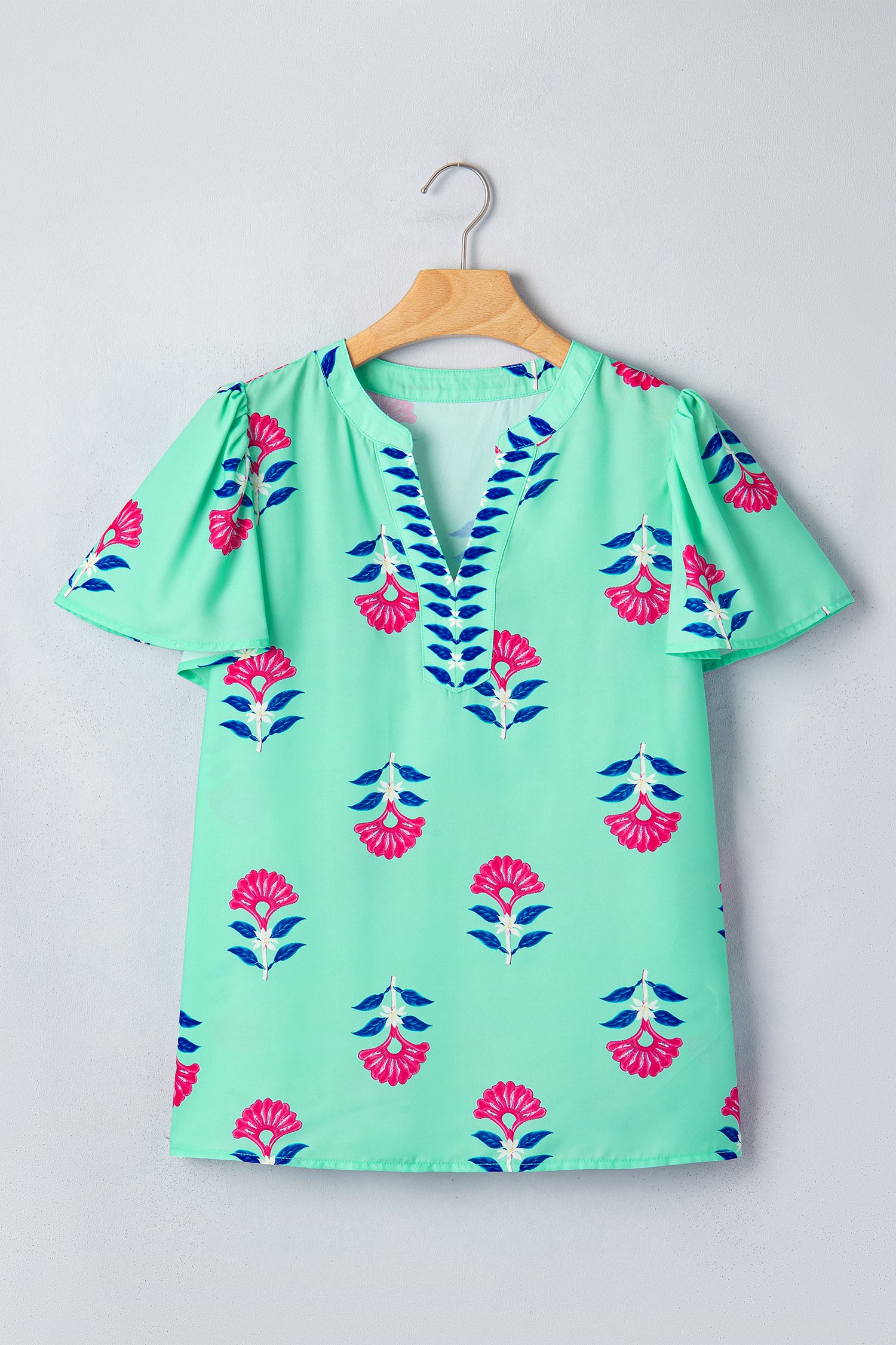 Green Floral V Neck — Tops/Blouses & Shirts, vue 7, LeGeekShop