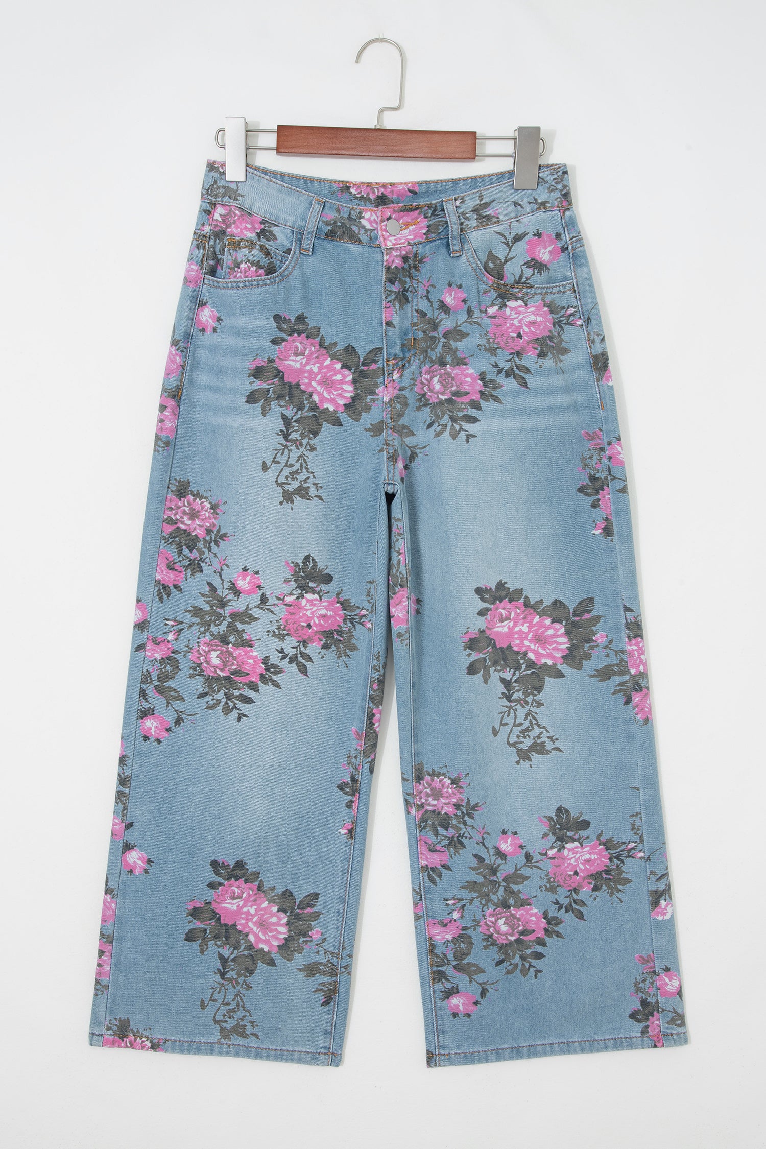 Sky Blue Garden Floral Print Bootcut Jeans
