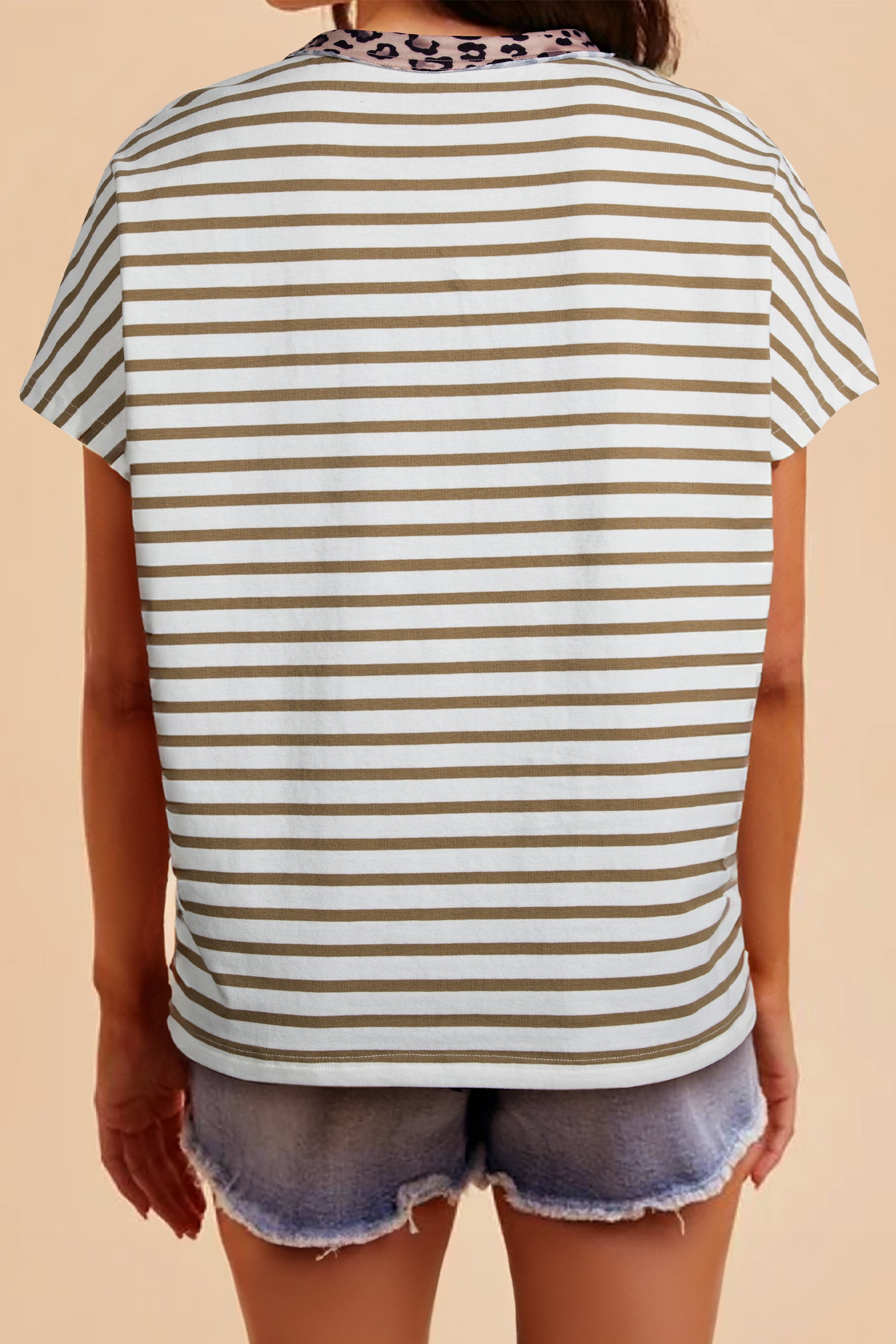 Khaki Stripe Leopard Patchwork — Tops/Tops & Tees, vue 2, LeGeekShop