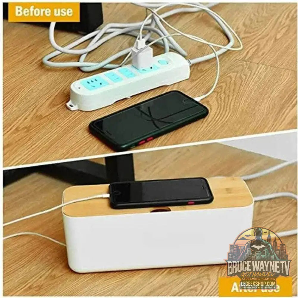 🔌 Boîte de Rangement Câbles avec Couvercle Bambou – Organisateur de Bureau Moderne - Legeekshop