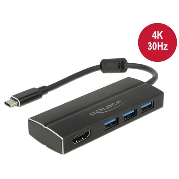 DeLOCK USB 3.2 Gen 1 Hub, USB-C Stecker > 3x USB-A Buchse + HDMI Buchse, USB-Hub - DeLOCK