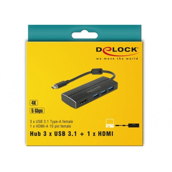 DeLOCK USB 3.2 Gen 1 Hub, USB-C Stecker > 3x USB-A Buchse + HDMI Buchse, USB-Hub - DeLOCK - vue 2