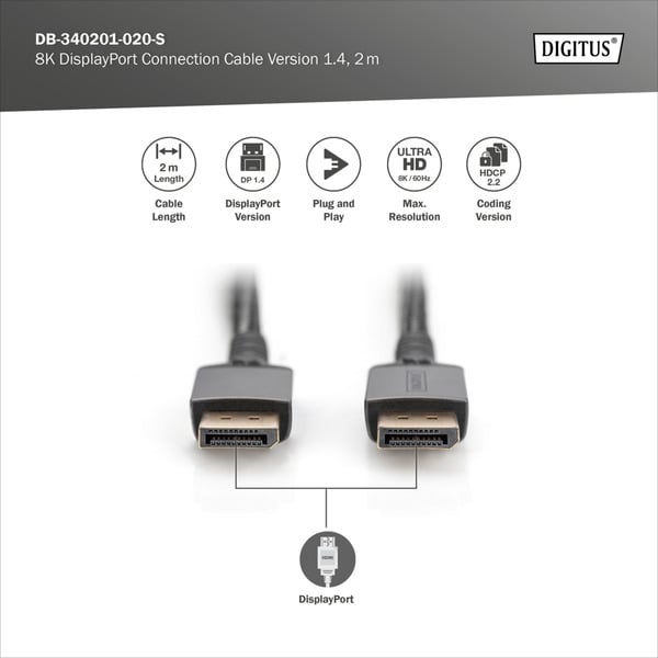 Digitus DisplayPort 1.4 Premium Anschlusskabel, UHD 8K - Digitus - vue 3