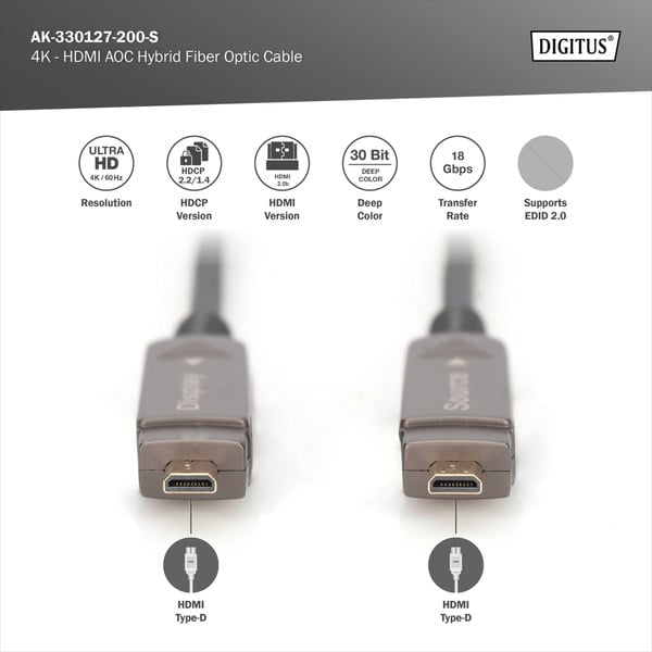 Digitus HDMI / Micro HDMI AOC Hybrid Glasfaserkabel, UHD 4K - Digitus - vue 7