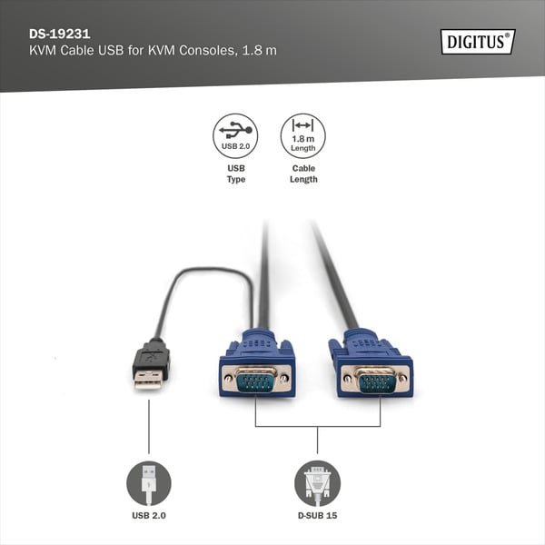 Digitus KVM-Kabelsatz USB DS-19231, pour KVM-Konsolen, Y-câble - Digitus - vue 3