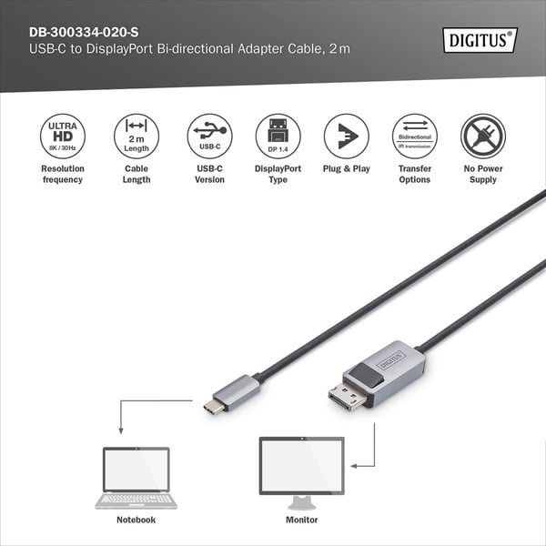 Digitus USB4 Gen 2x2 Adapterkabel USB-C > DisplayPort - Digitus - vue 4