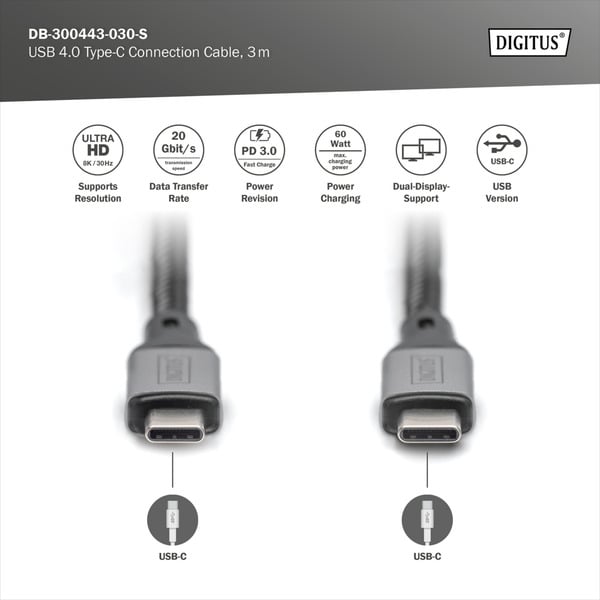 Digitus USB4 Gen 2x2 câble, USB-C Stecker > USB-C Stecker, 20Gbit/s - Digitus - vue 3