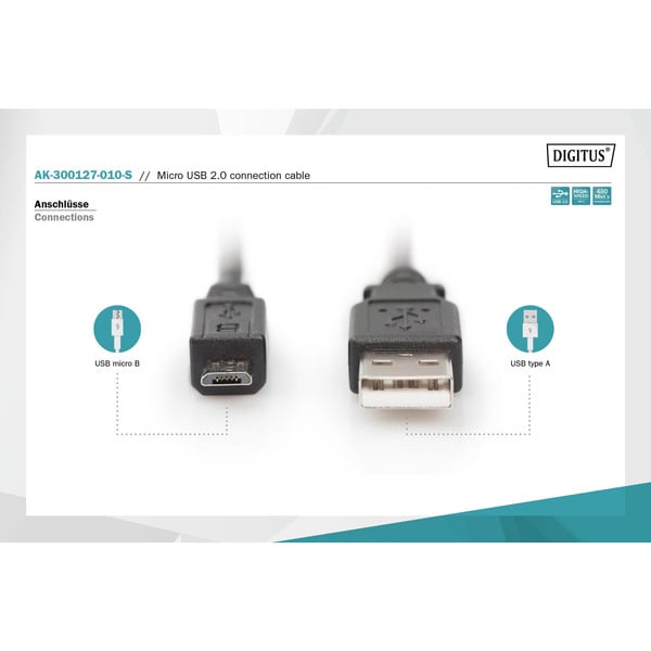 Digitus USB 2.0 Anschlusskabel USB-A (Stecker) > Micro-USB (Stecker) - Digitus - vue 3
