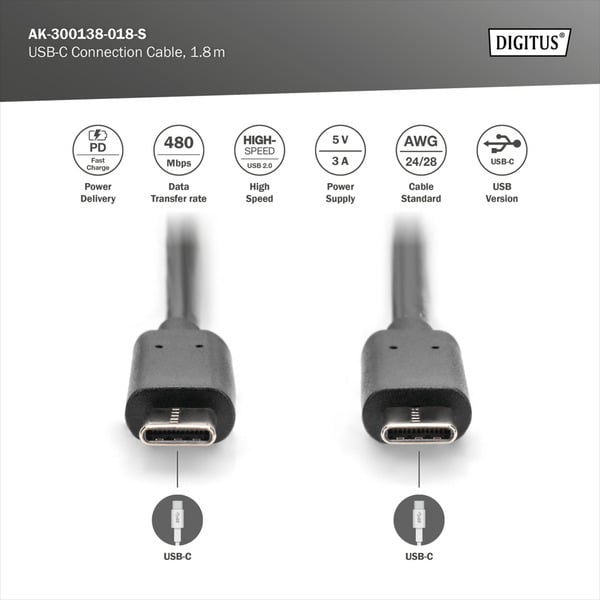Digitus USB 2.0 Anschlusskabel USB-C > USB-C - Digitus - vue 3