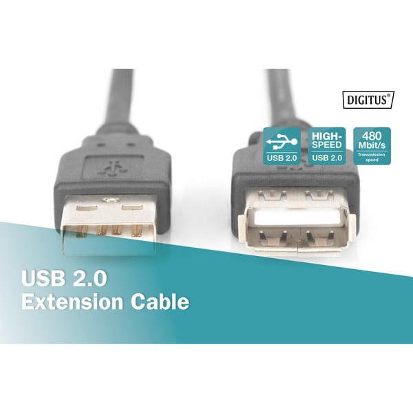(€ 0,67 / 1 m) Digitus USB 2.0 Verlängerungskabel, USB-A Stecker > USB-A Buchse - Digitus - vue 5