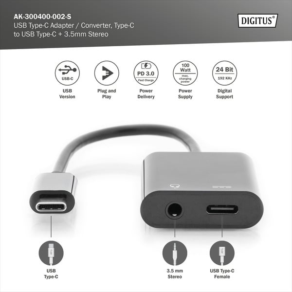 € 14,11 Digitus USB-C Adapter auf USB-C + 3,5mm jack - Digitus - vue 9