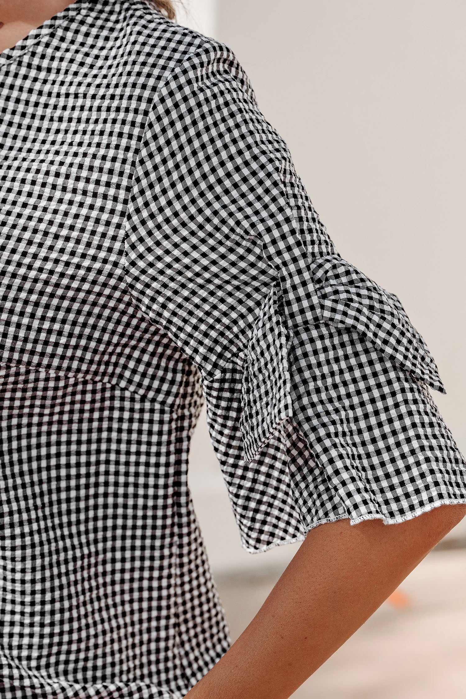 Black Plaid Bow Ruffled — détail Tops/Blouses & Shirts, vue 8, LeGeekShop