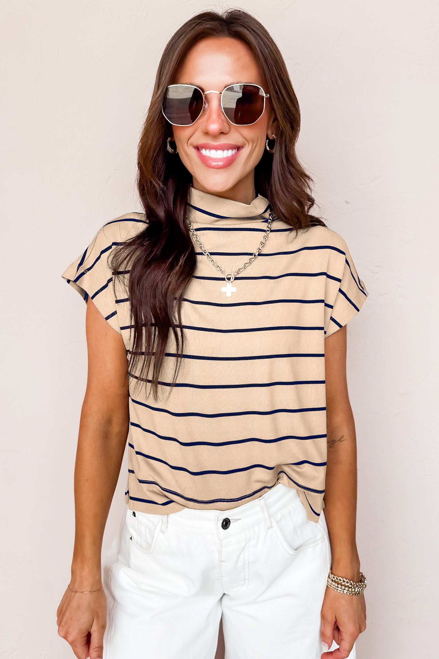 Khaki Stripe Mock Neck — Tops/Tops & Tees, vue 4, LeGeekShop
