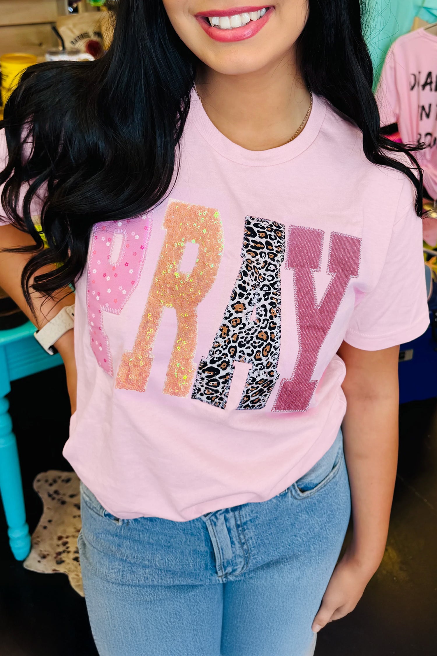 Pink PRAY Sequin Leopard — Tops/Tops & Tees, vue 2, LeGeekShop