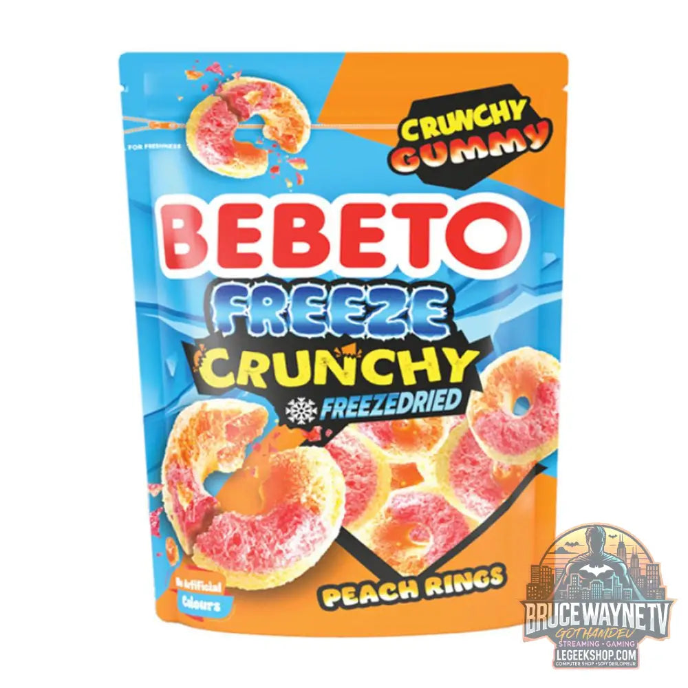 Bebeto Peach Rings Freeze Crunchy Gummy bonbons lyophilisés au goût de pêche de 35g (Pack de 12) - Snacks & boissons
