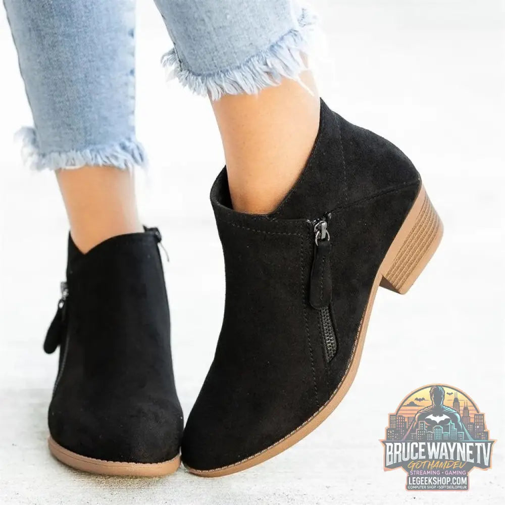 Bottines Chelsea Hiver Daim Bout Pointu Talon Épais Unisexe - Black / Size35 - Bottines Chelsea