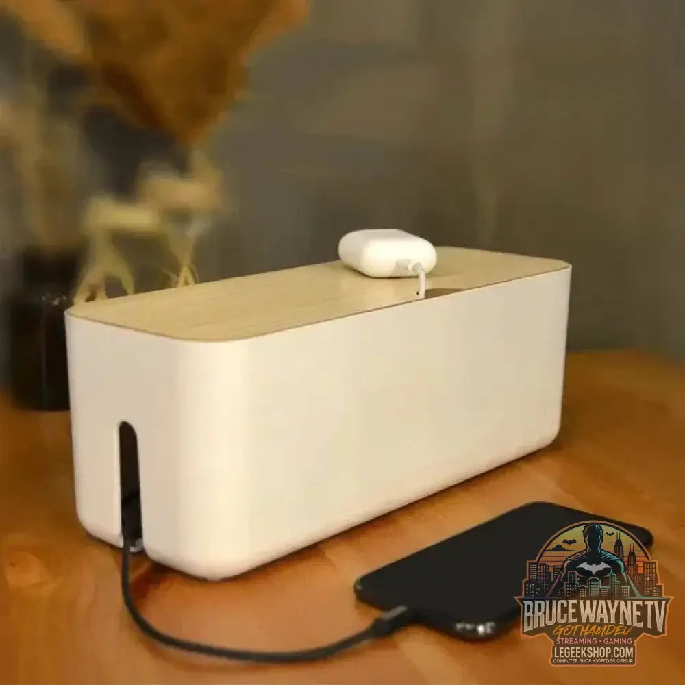 🔌 Boîte de Rangement Câbles avec Couvercle Bambou – Organisateur de Bureau Moderne - Legeekshop