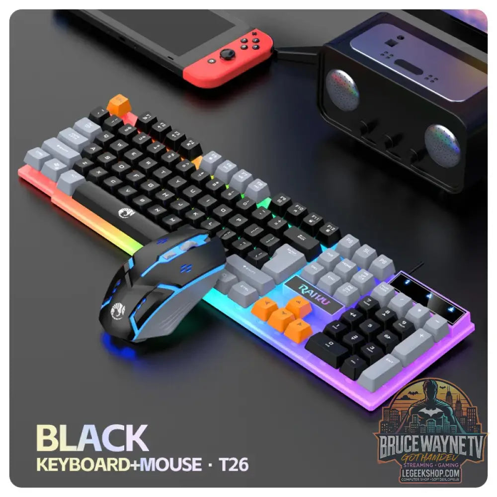 Clavier et clavier simples souris RAIKU T26 clavier lumineux à trois tons souris filaire mécanique tactile souris