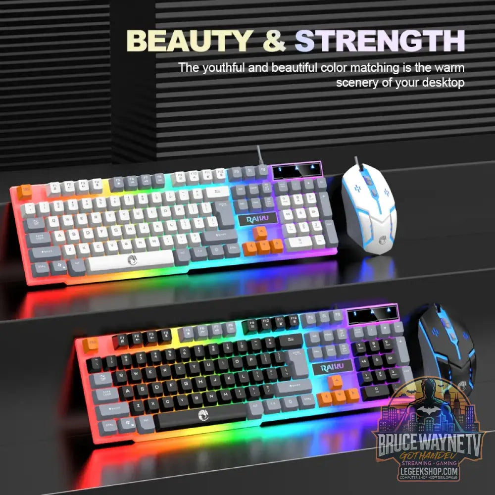 Clavier et clavier simples souris RAIKU T26 clavier lumineux à trois tons souris filaire mécanique tactile souris