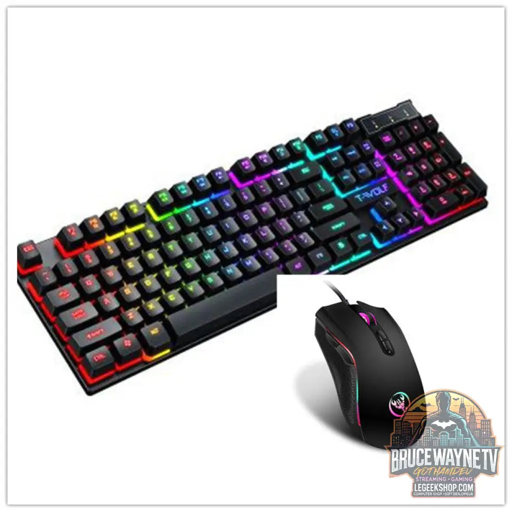 Clavier Gaming USB Filaire LED Rétroéclairé Flottant - T20 BLACK with mouse - Clavier Gaming