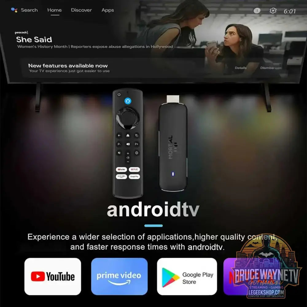 Clé TV Mortal Q8, Android 14 WiFi 6 4K/8K Chromecast - Clé TV / TV Stick