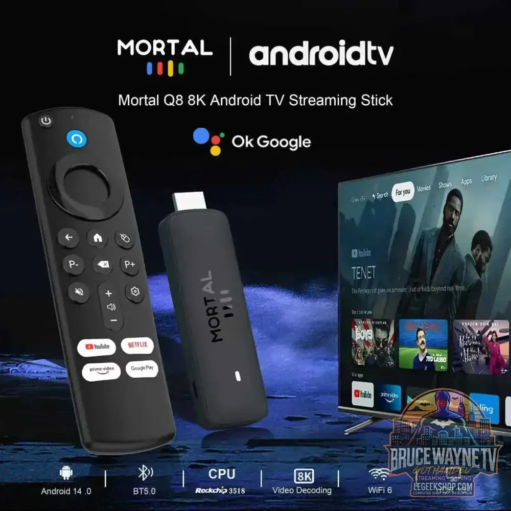Clé TV Mortal Q8, Android 14 WiFi 6 4K/8K Chromecast - Clé TV / TV Stick