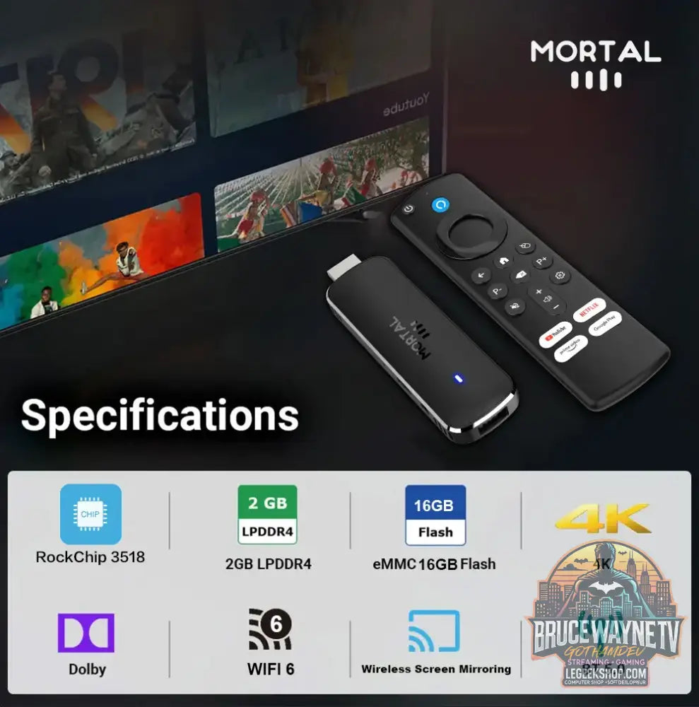 Clé TV Mortal Q8, Android 14 WiFi 6 4K/8K Chromecast - Clé TV / TV Stick