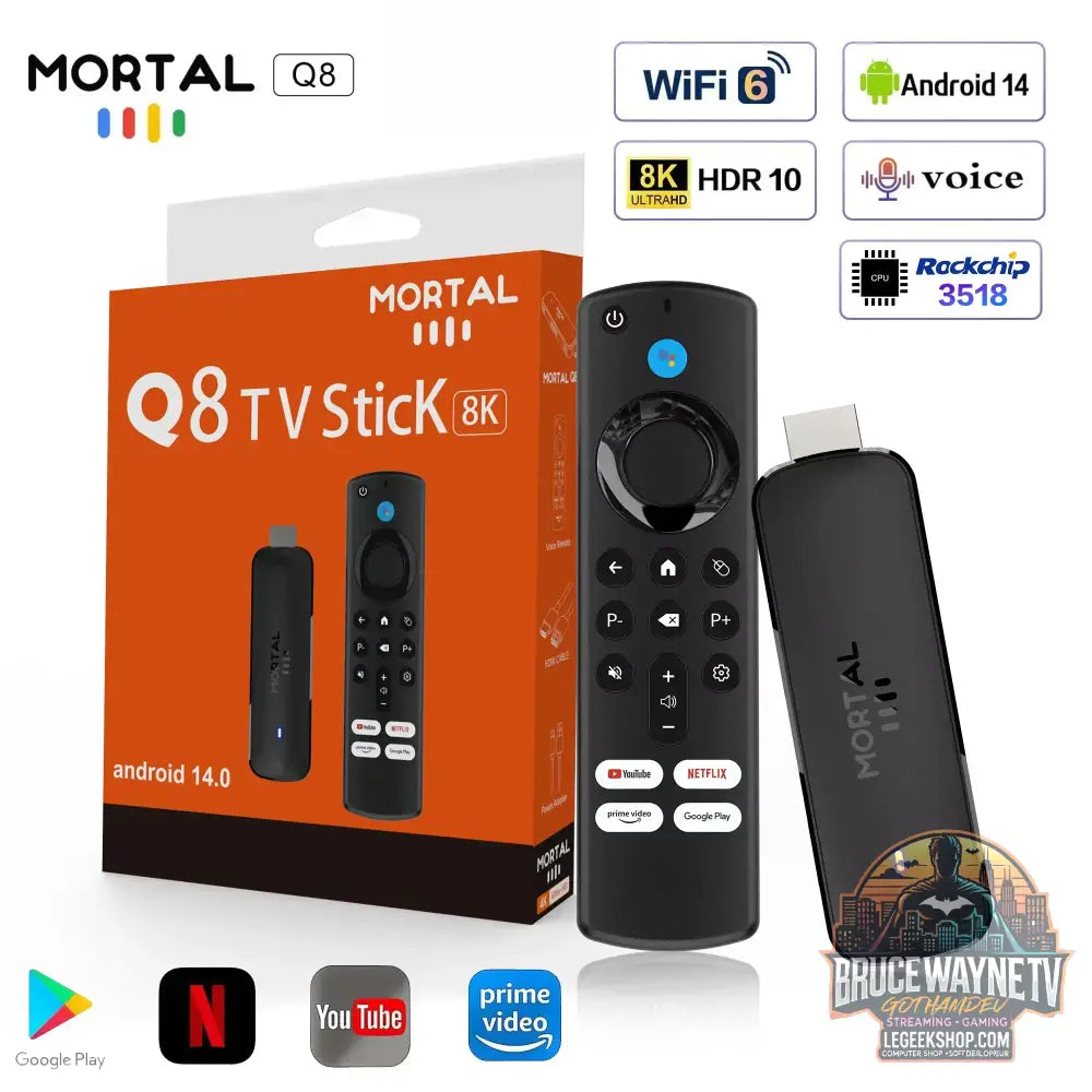 Clé TV Mortal Q8, Android 14 WiFi 6 4K/8K Chromecast - Clé TV / TV Stick