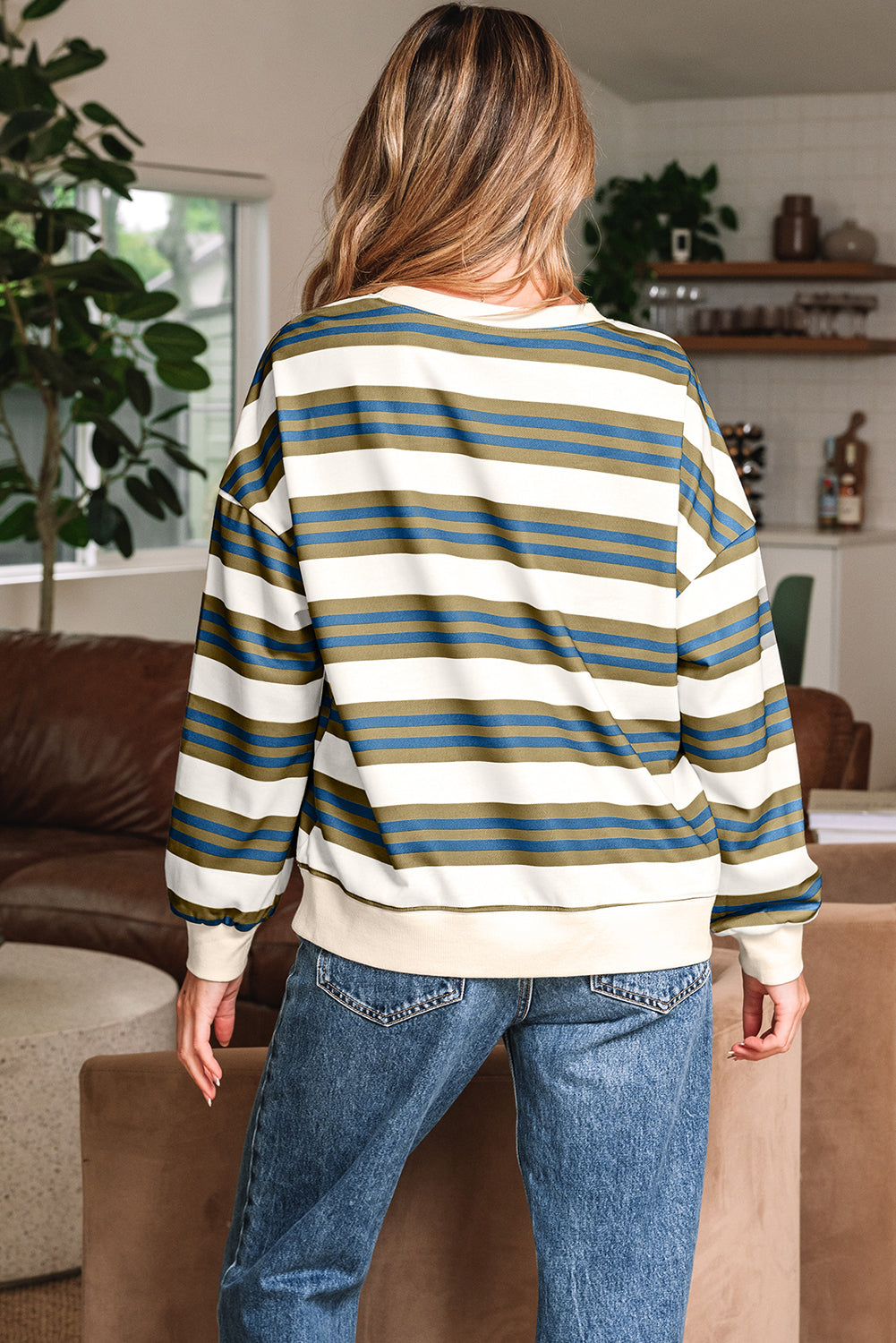 Khaki Stripe Crew Neck — Tops/Sweatshirts & Hoodies, vue 2, LeGeekShop