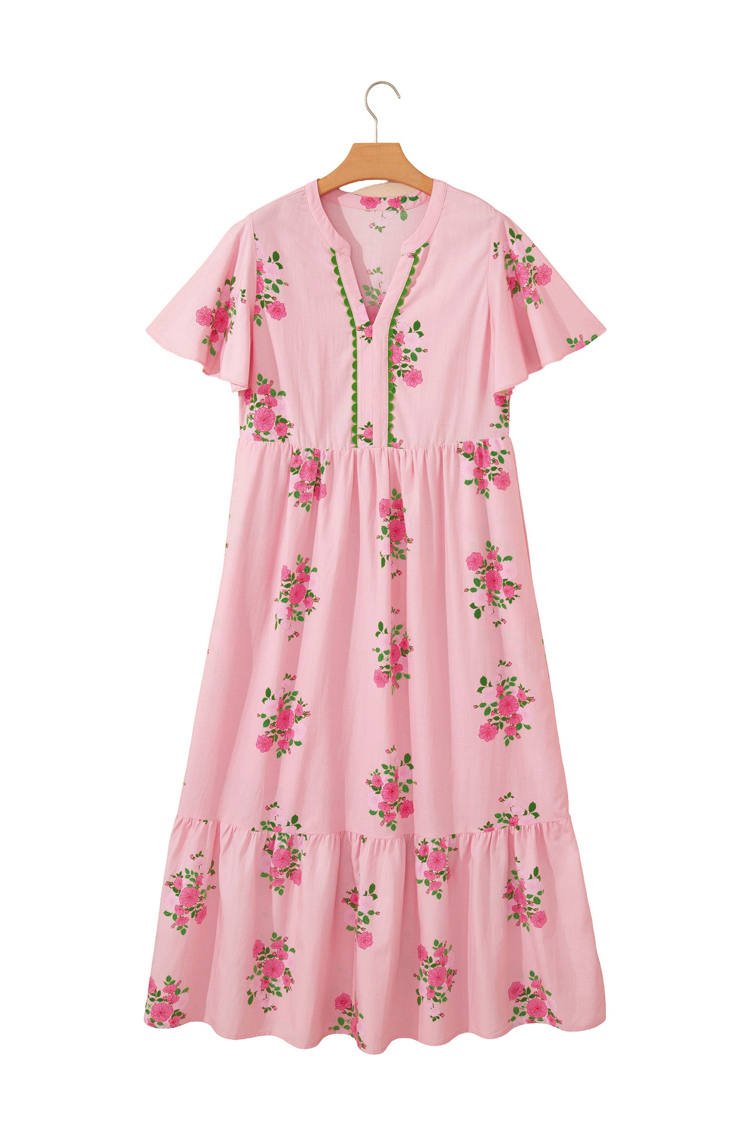 Robe longue à imprimé floral à manches courtes et col cranté bleu ciel