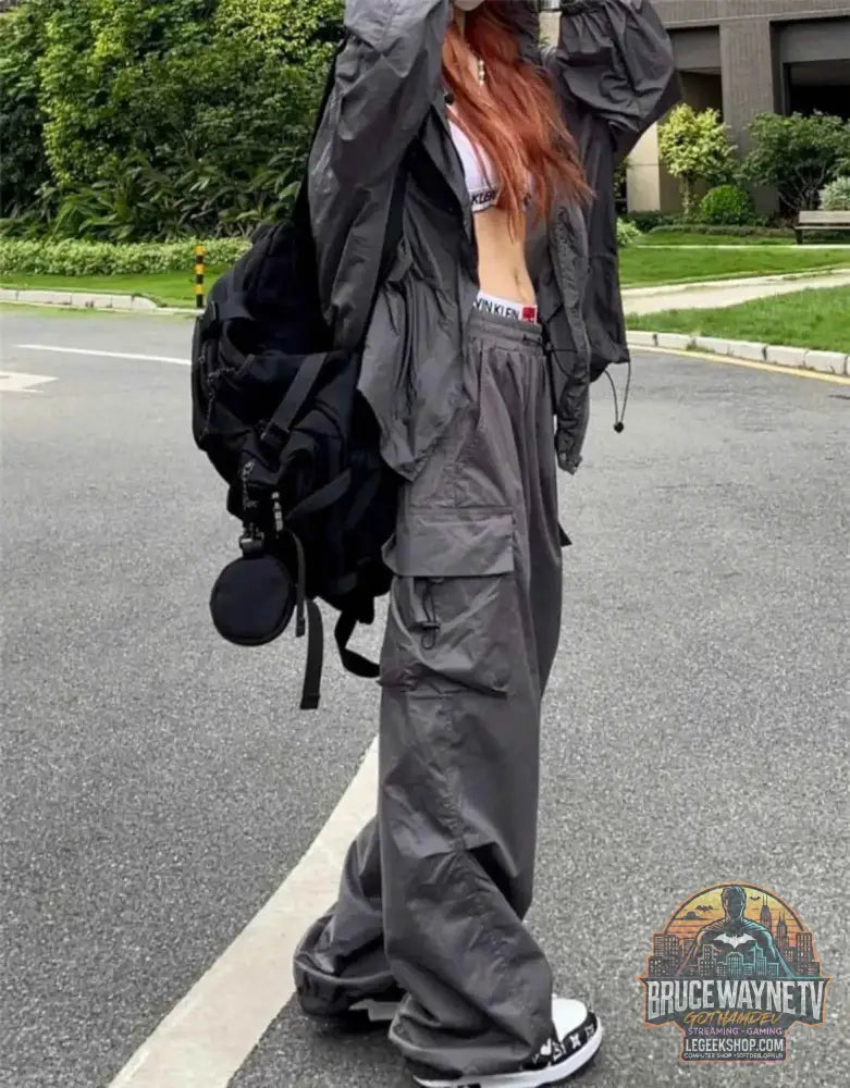 Pantalon de survêtement baggy à jambes larges pour femmes - Style Y2K Parachute Streetwear - Legeekshop