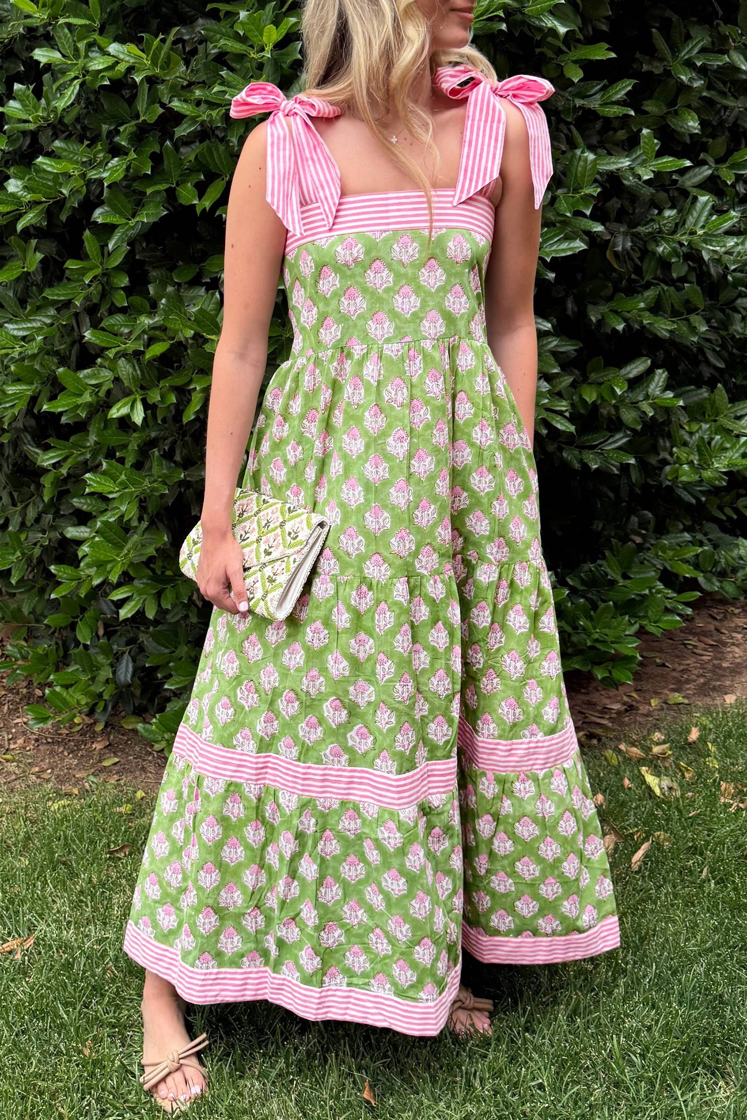 Green Floral Print Striped — Dresses/Floral Dresses, vue 2, LeGeekShop