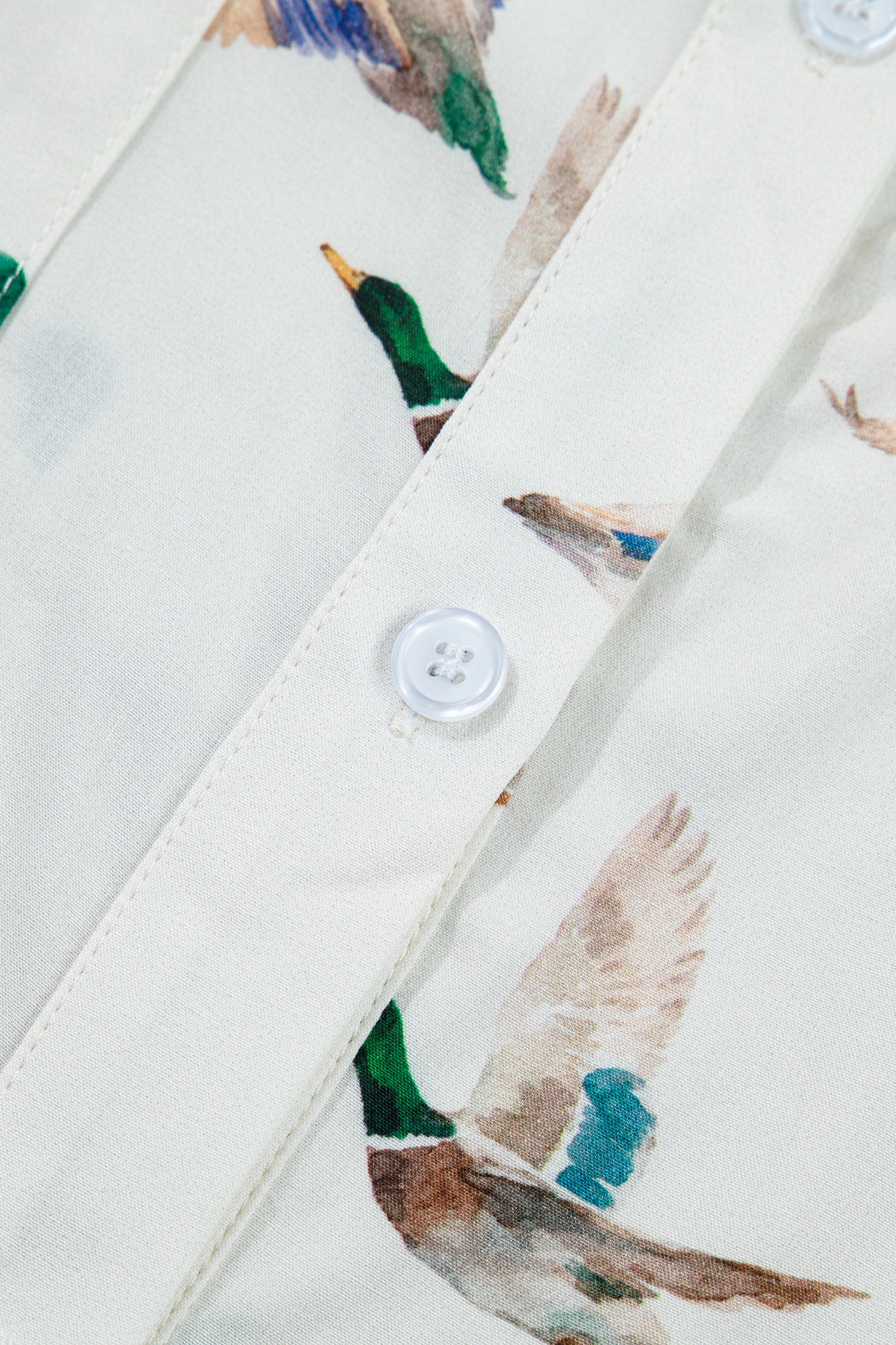 White Mallard Printed Button Flap Pocket Short Sleeve Shirt