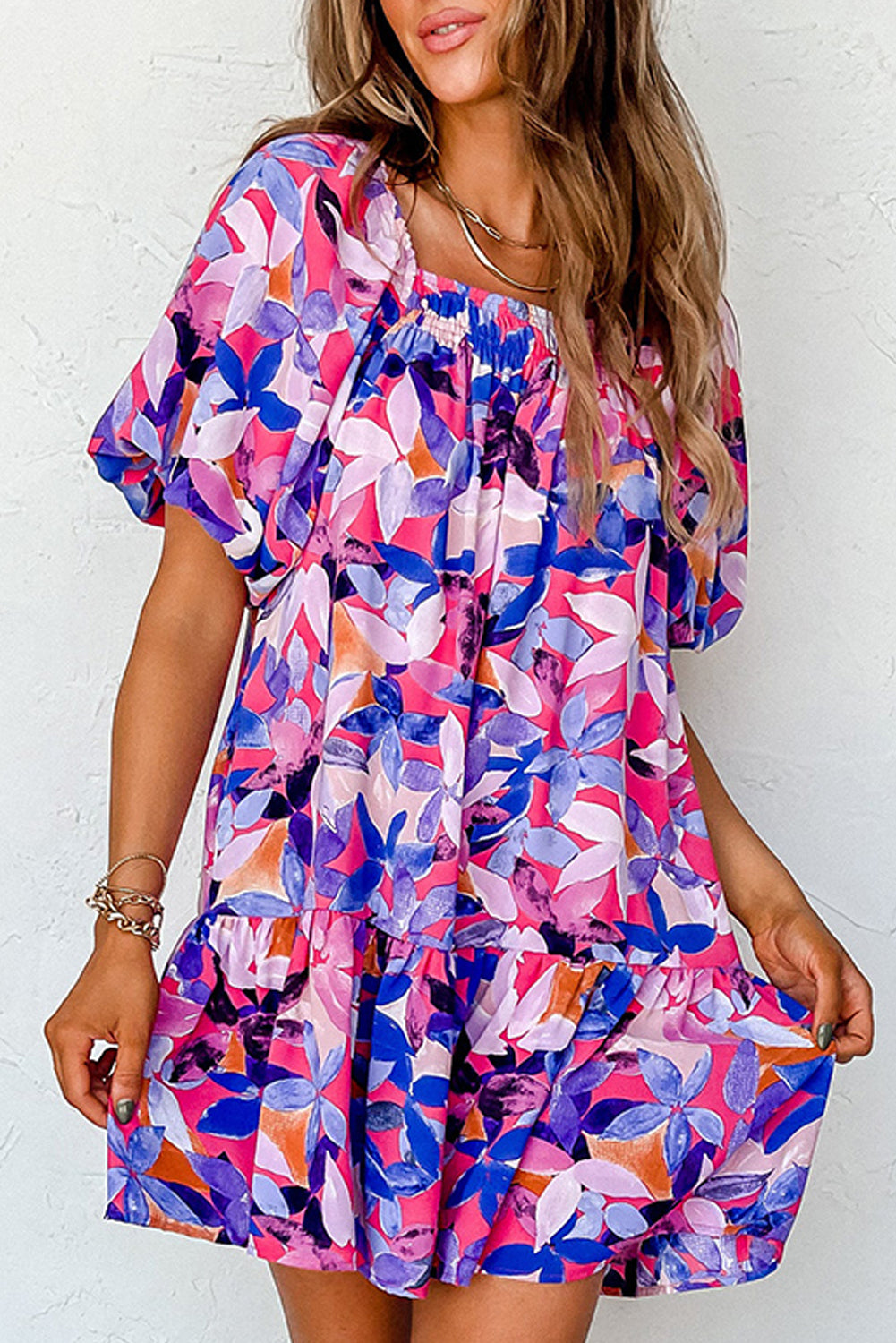 Robe femme à volants, manches bouffantes — violet