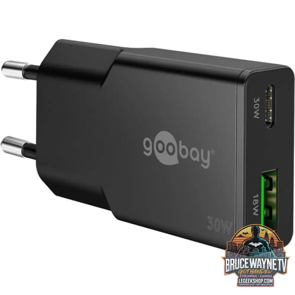 goobay USB-C PD GaN Dual-Schnelladegerät Slim 30 W schwarz - goobay