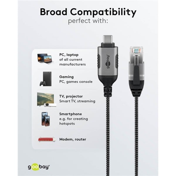 goobay Ethernet-Adapterkabel USB-C 3.2 Gen2 > RJ-45, Slim - goobay - vue 13