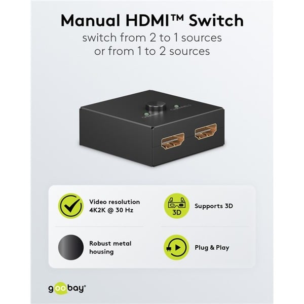 goobay Manuelle HDMI-Umschaltbox 2 auf 1 (4K @ 30Hz), HDMI Switch - goobay - vue 5