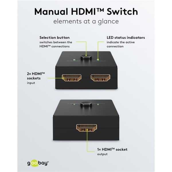 goobay Manuelle HDMI-Umschaltbox 2 auf 1 (4K @ 30Hz), HDMI Switch - goobay - vue 7