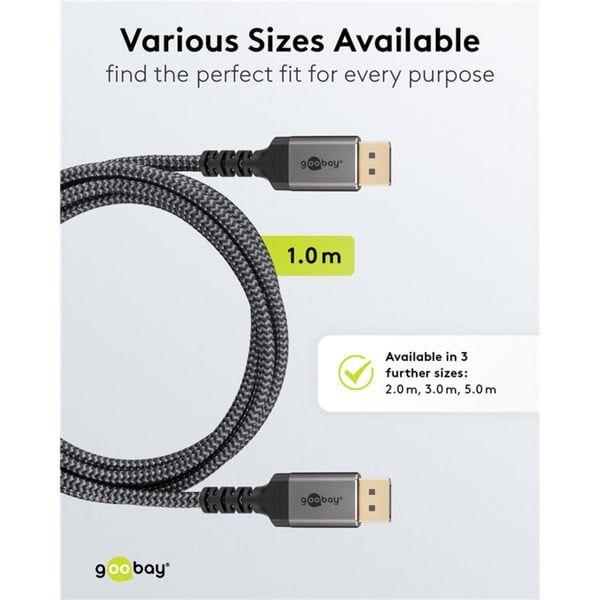 goobay Plus DisplayPort 2.0/2.1 câble, 16K @ 60Hz, 80 Gbit/s - goobay - vue 10
