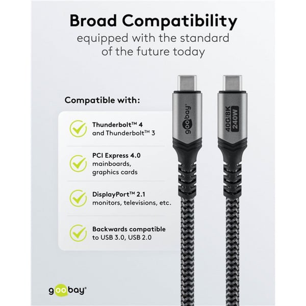 goobay USB4 Gen 3x2 câble, USB-C Stecker > USB-C Stecker, 40Gbit/s - goobay - vue 13